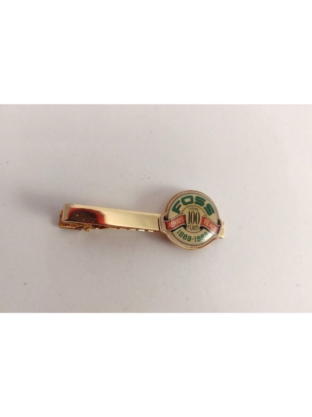 Vintage Foss Gold Tone Tie Clip Bar 100 Year Anniversary 1889-1989